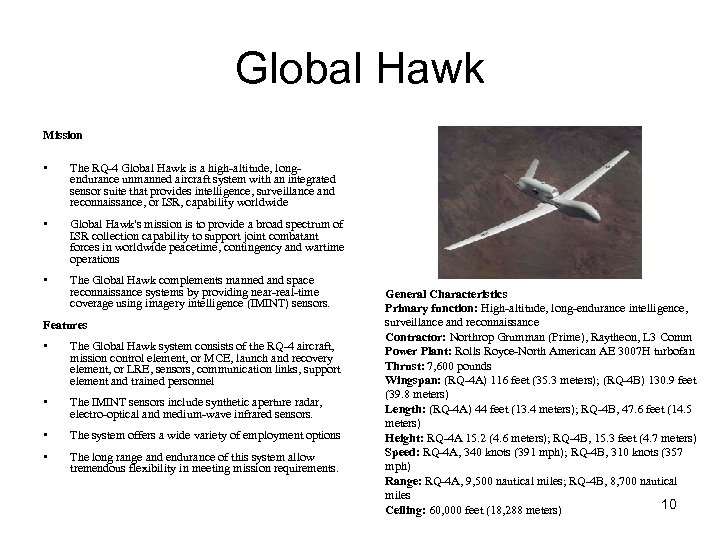 Global Hawk Mission • The RQ-4 Global Hawk is a high-altitude, longendurance unmanned aircraft