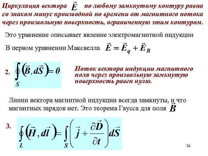 Циркуляция вектора по любому замкнутому контуру равна со знаком минус производной по времени от