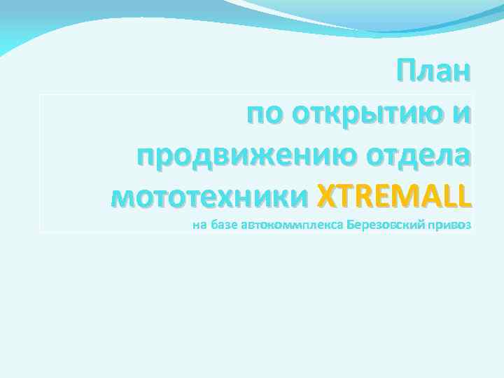 План по открытию и продвижению отдела мототехники XTREMALL на базе автокоммплекса Березовский привоз 