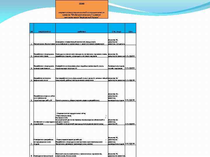 ПЛАН маркетинговых мероприятий по осуществлению проекта 