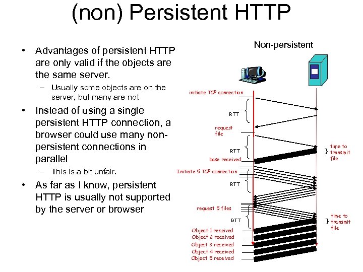 (non) Persistent HTTP Non-persistent • Advantages of persistent HTTP are only valid if the