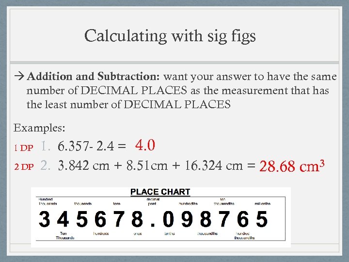 Calculating with sig figs Addition and Subtraction: want your answer to have the same