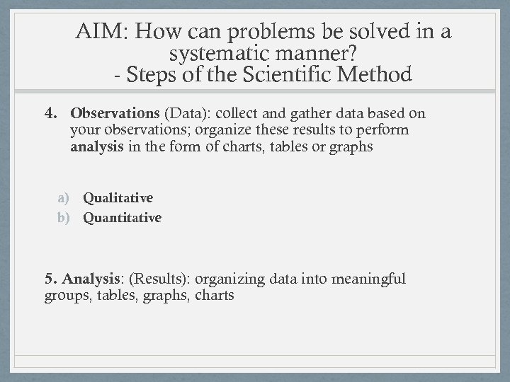 AIM: How can problems be solved in a systematic manner? - Steps of the
