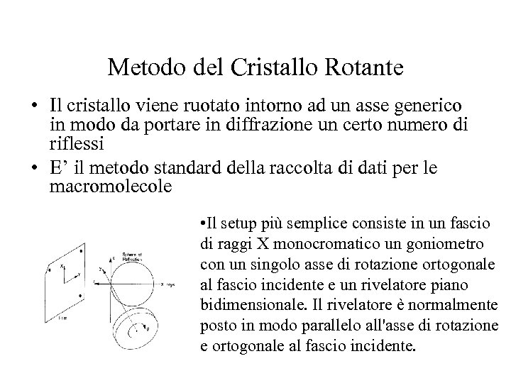 Metodo del Cristallo Rotante • Il cristallo viene ruotato intorno ad un asse generico