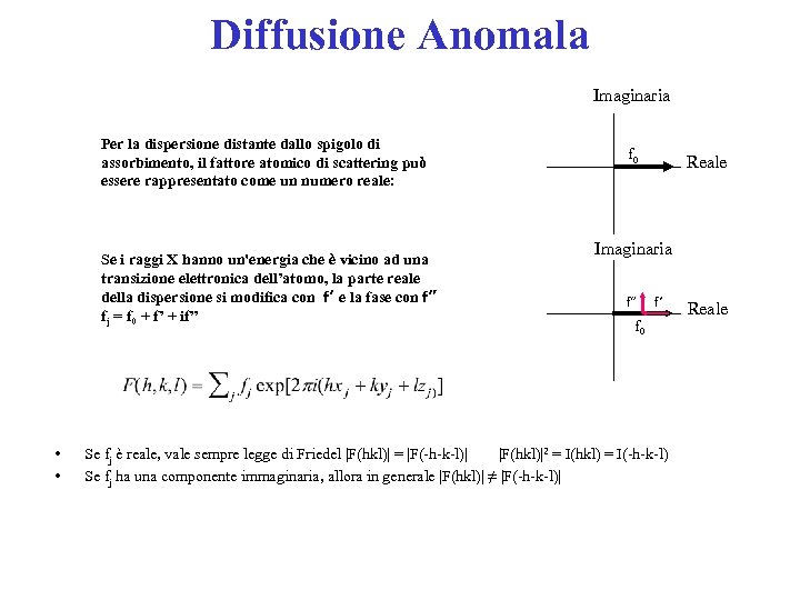 Diffusione Anomala Imaginaria Per la dispersione distante dallo spigolo di assorbimento, il fattore atomico