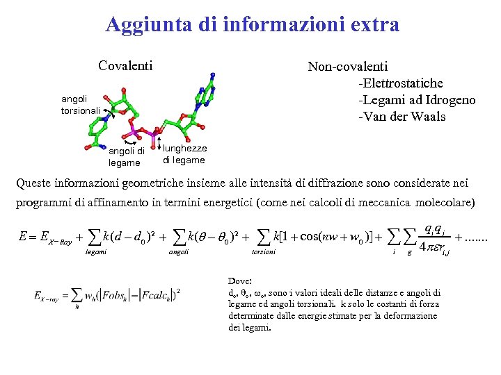 Aggiunta di informazioni extra Covalenti Non-covalenti -Elettrostatiche -Legami ad Idrogeno -Van der Waals angoli