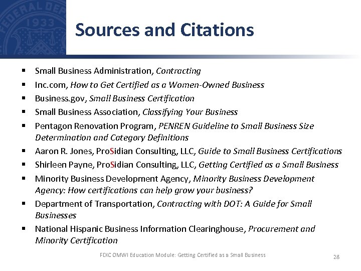 Sources and Citations § § § § § Small Business Administration, Contracting Inc. com,