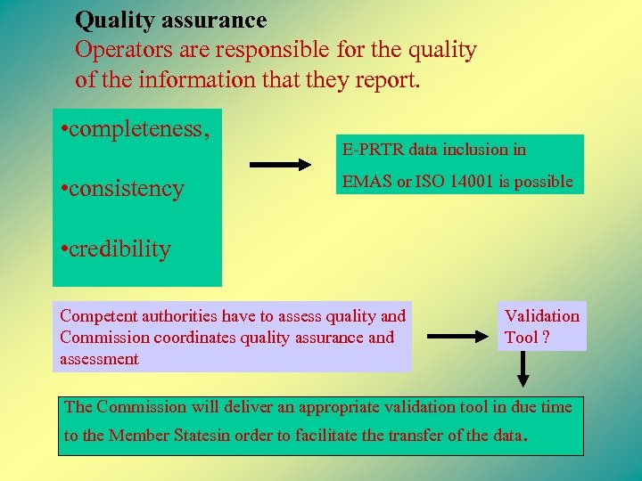 Quality assurance Operators are responsible for the quality of the information that they report.