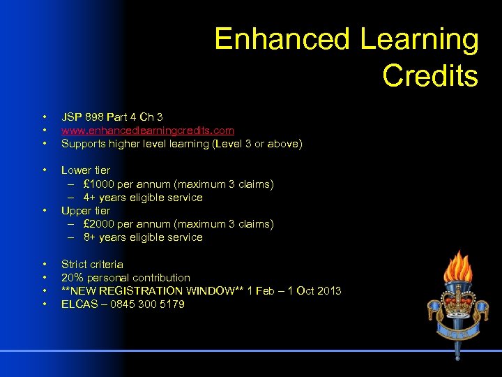 Enhanced Learning Credits • • • JSP 898 Part 4 Ch 3 www. enhancedlearningcredits.