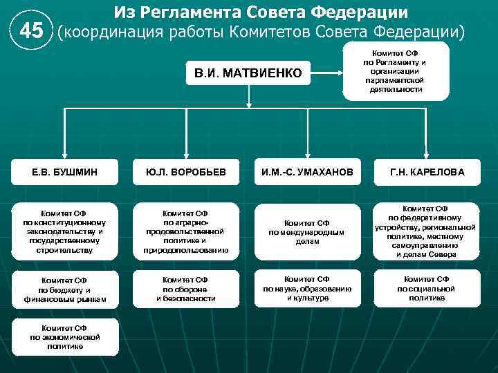 45 Из Регламента Совета Федерации (координация работы Комитетов Совета Федерации) В. И. МАТВИЕНКО И.