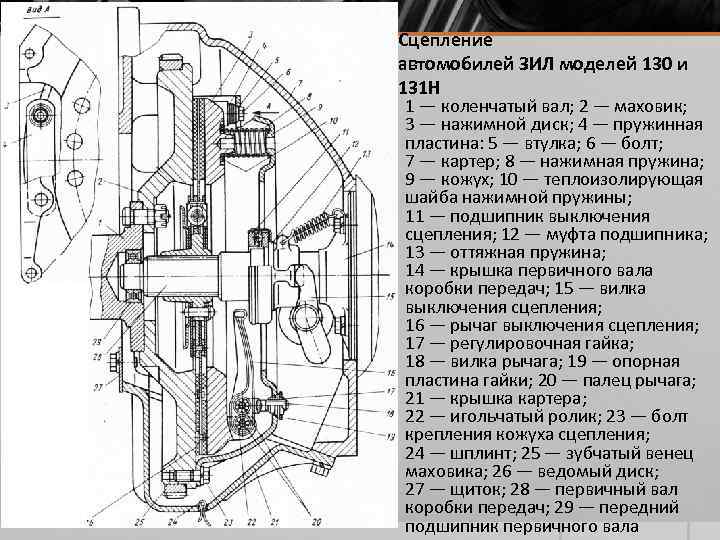 Сцепление автомобилей ЗИЛ моделей 130 и 131 Н 1 — коленчатый вал; 2 —