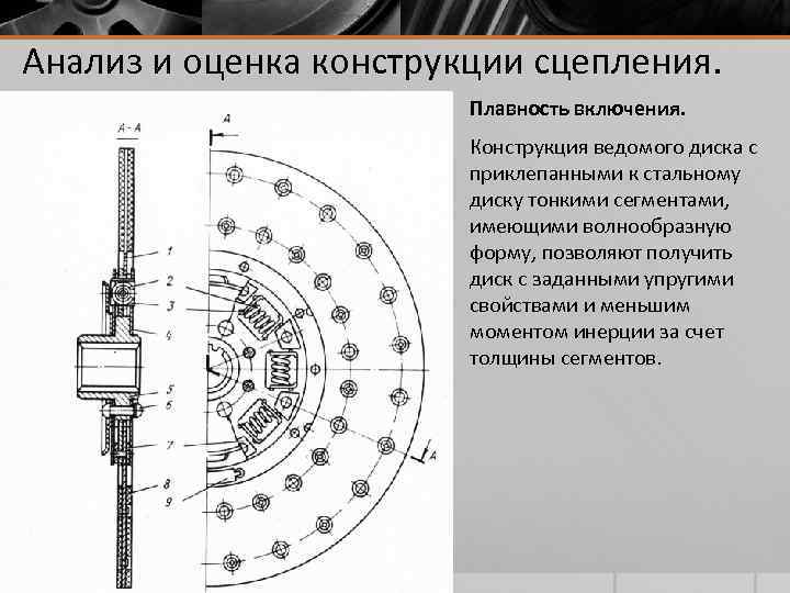 Анализ и оценка конструкции сцепления. Плавность включения. Конструкция ведомого диска с приклепанными к стальному