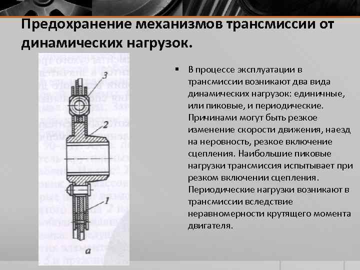Предохранение механизмов трансмиссии от динамических нагрузок. § В процессе эксплуатации в трансмиссии возникают два