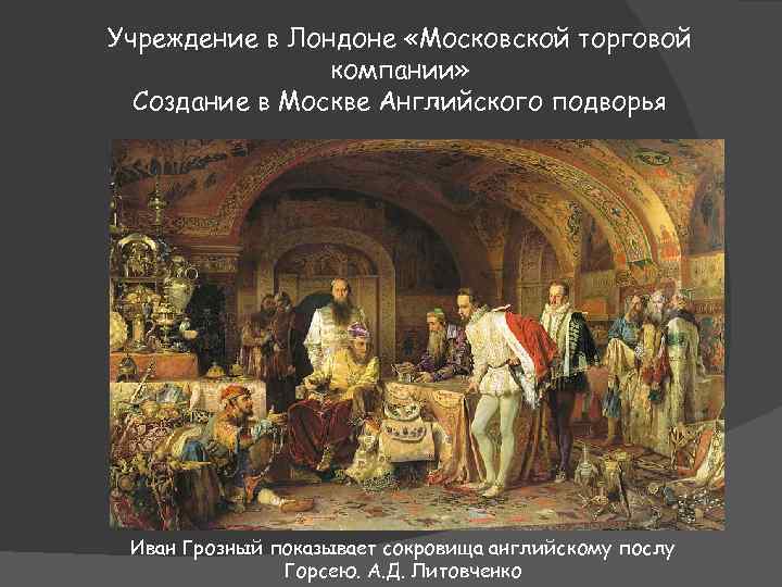 Учреждение в Лондоне «Московской торговой компании» Создание в Москве Английского подворья Иван Грозный показывает