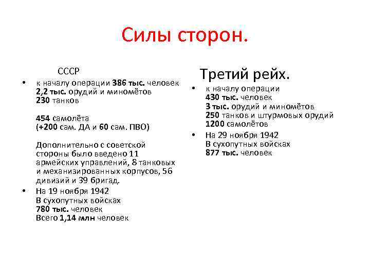 Силы сторон. СССР • к началу операции 386 тыс. человек 2, 2 тыс. орудий