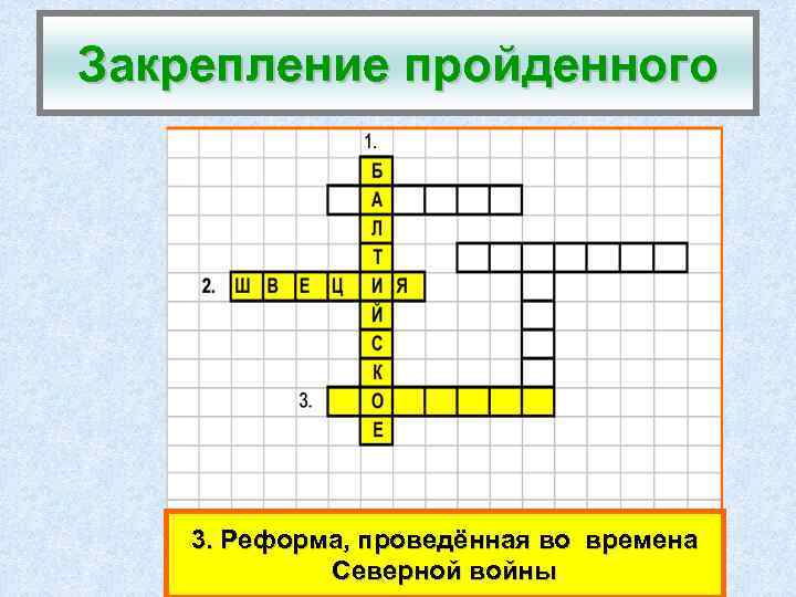Закрепление пройденного 3. Реформа, проведённая во времена Северной войны 