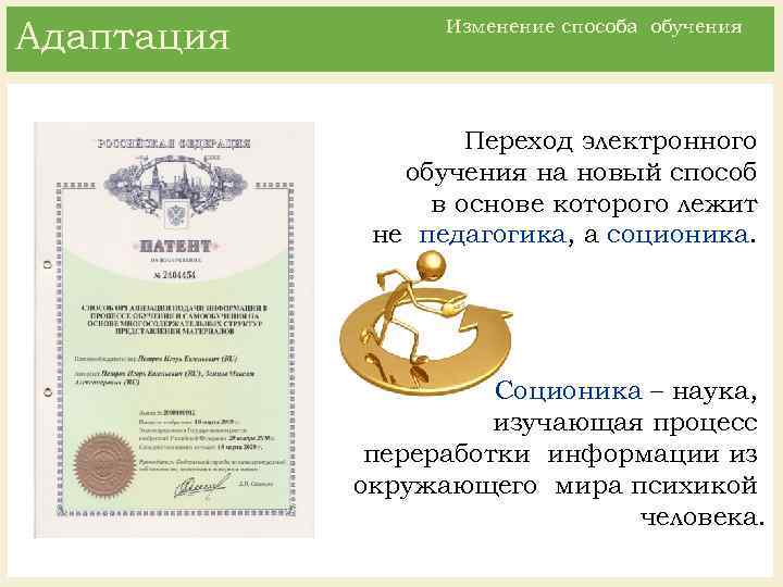 Адаптация Изменение способа обучения Переход электронного обучения на новый способ в основе которого лежит