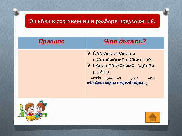 Ошибки в составлении и разборе предложений. Правило Что делать? Ø Составь и запиши предложение