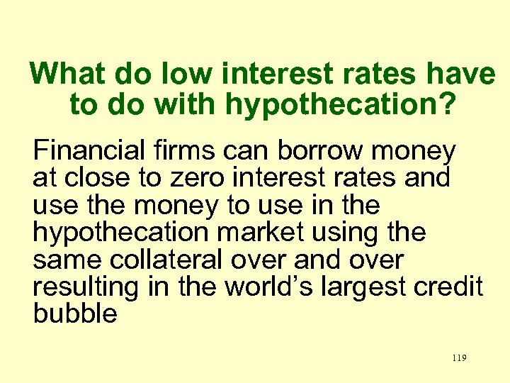 What do low interest rates have to do with hypothecation? Financial firms can borrow