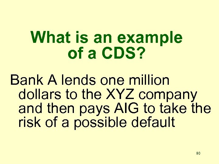 What is an example of a CDS? Bank A lends one million dollars to