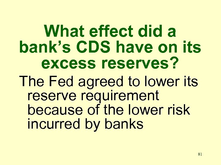What effect did a bank’s CDS have on its excess reserves? The Fed agreed