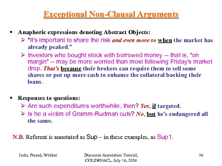 Exceptional Non-Clausal Arguments § Anaphoric expressions denoting Abstract Objects: Ø 
