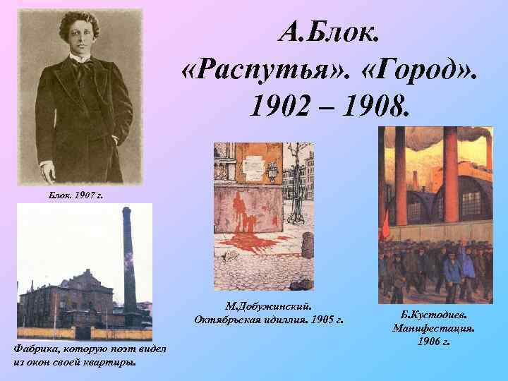 А. Блок. «Распутья» . «Город» . 1902 – 1908. Блок. 1907 г. М. Добужинский.