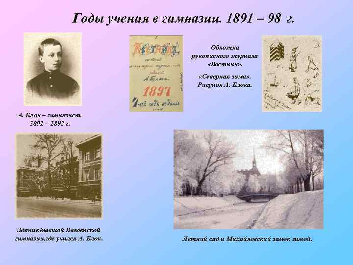 Годы учения в гимназии. 1891 – 98 г. Обложка рукописного журнала «Вестник» . «Северная