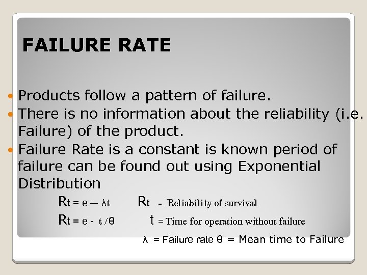 FAILURE RATE Products follow a pattern of failure. There is no information about the