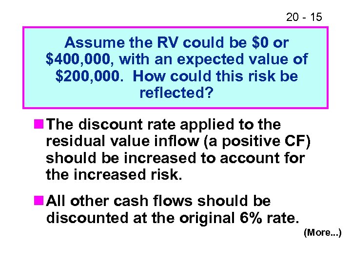 20 - 15 Assume the RV could be $0 or $400, 000, with an