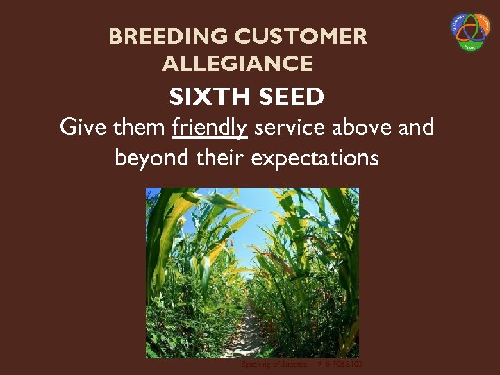 BREEDING CUSTOMER ALLEGIANCE SIXTH SEED Give them friendly service above and beyond their expectations