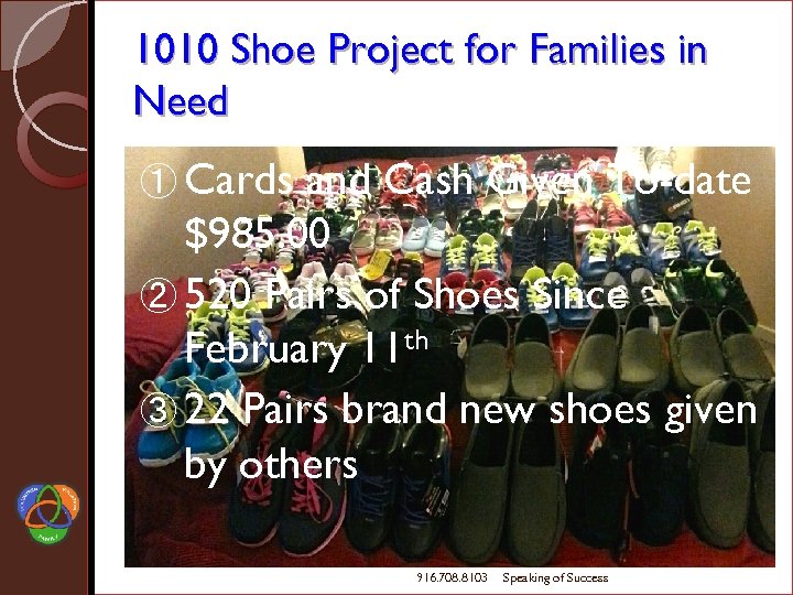 1010 Shoe Project for Families in Need ① Cards and Cash Given To-date $985.
