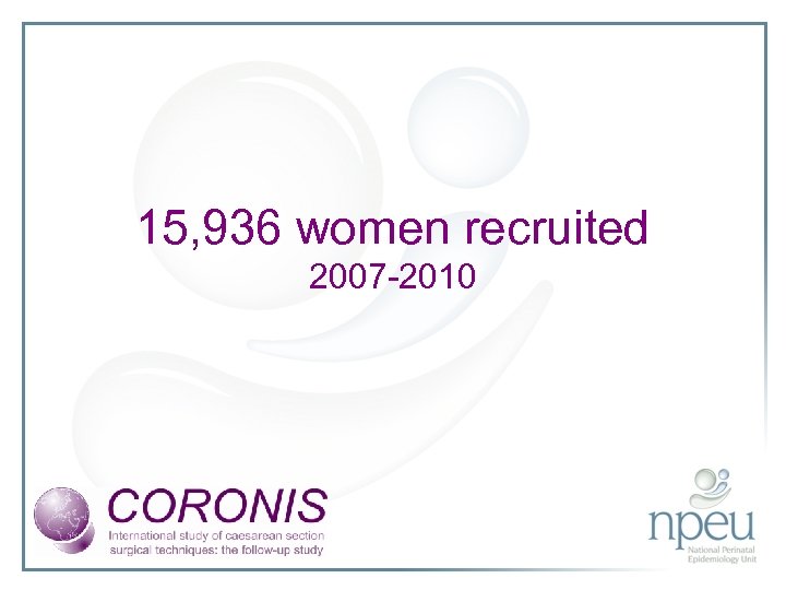 15, 936 women recruited 2007 -2010 