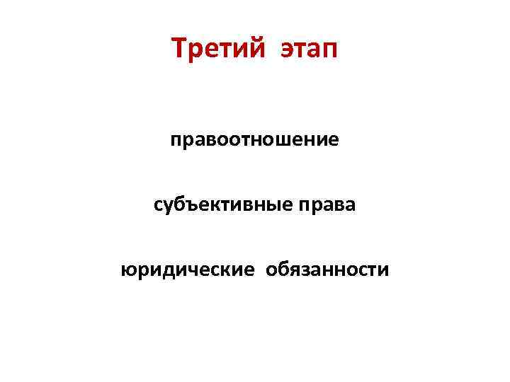 Третий этап правоотношение субъективные права юридические обязанности 