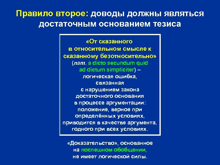 Правило второе: доводы должны являться достаточным основанием тезиса «От сказанного в относительном смысле к