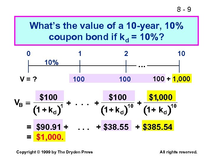 8 -9 What’s the value of a 10 -year, 10% coupon bond if kd