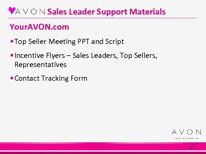 Sales Leader Support Materials Your. AVON. com • Top Seller Meeting PPT and Script