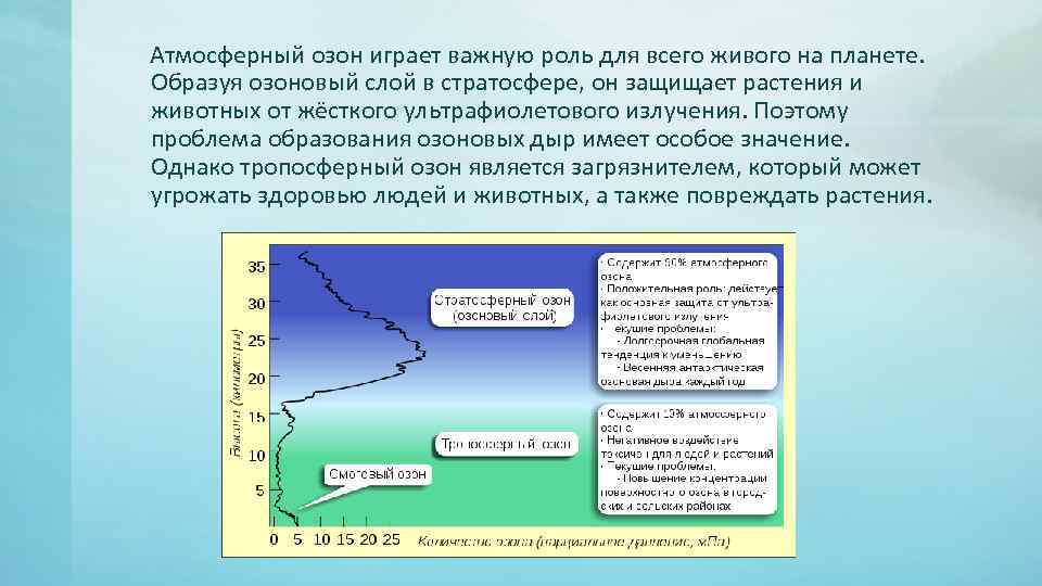 Атмосферный озон играет важную роль для всего живого на планете. Образуя озоновый слой в