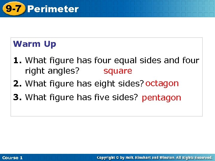 9 -7 Perimeter Warm Up Problem Of The