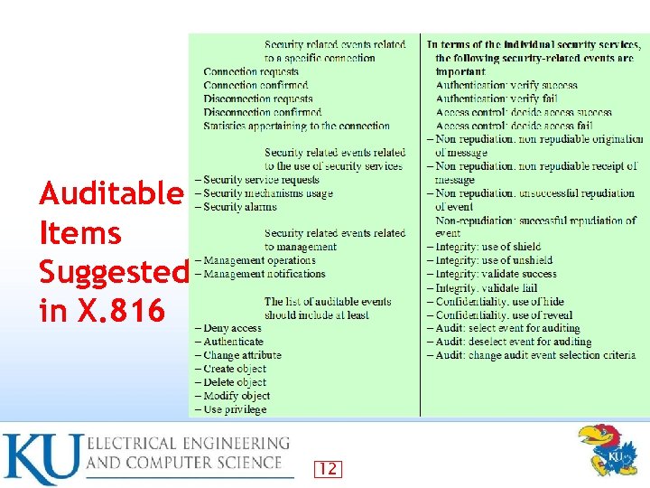 Auditable Items Suggested in X. 816 12 