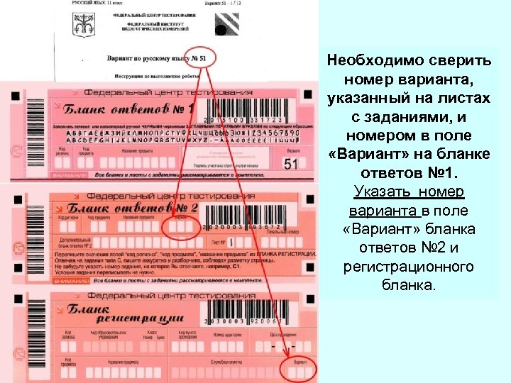 Необходимо сверить номер варианта, указанный на листах с заданиями, и номером в поле «Вариант»