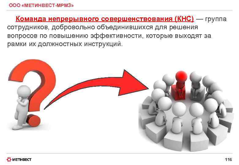 ООО «МЕТИНВЕСТ-МРМЗ» Команда непрерывного совершенствования (КНС) — группа сотрудников, добровольно объединившихся для решения вопросов