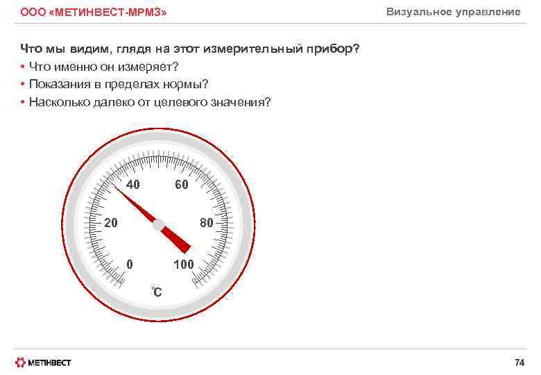 Визуальное управление ООО «МЕТИНВЕСТ-МРМЗ» Что мы видим, глядя на этот измерительный прибор? • Что