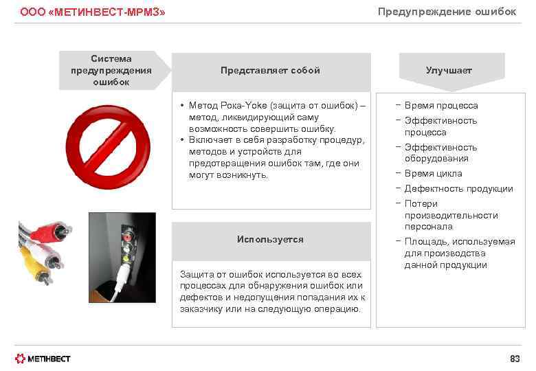 Предупреждение ошибок ООО «МЕТИНВЕСТ-МРМЗ» Система предупреждения ошибок Представляет собой • Метод Рока Yoke (защита