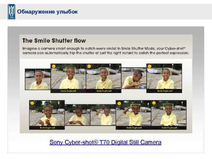 Обнаружение улыбок Sony Cyber-shot® T 70 Digital Still Camera 