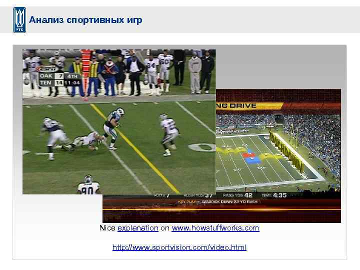 Анализ спортивных игр Sportvision first down line Nice explanation on www. howstuffworks. com http: