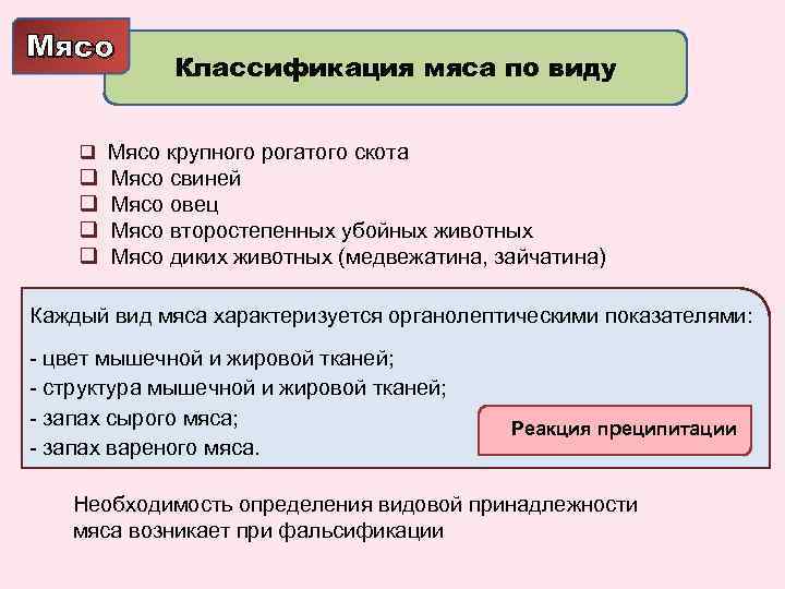 Мясо Классификация мяса по виду q Мясо крупного рогатого скота q q Мясо свиней