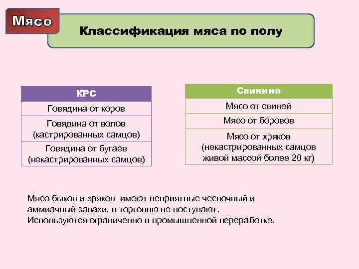 Мясо Классификация мяса по полу КРС Свинина Говядина от коров Мясо от свиней Говядина