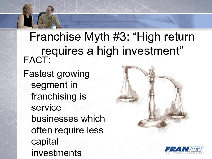 Franchise Myth #3: “High return requires a high investment” FACT: Fastest growing segment in