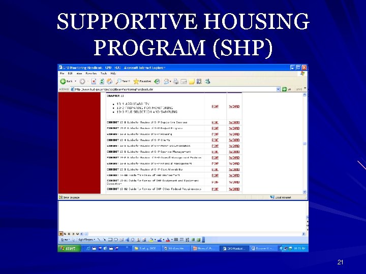SUPPORTIVE HOUSING PROGRAM (SHP) 21 